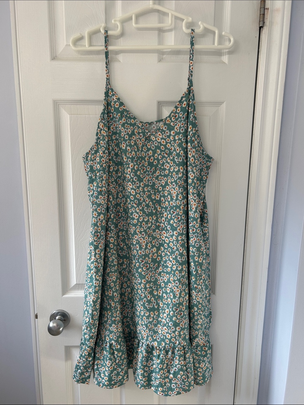 SHEIN Teal Floral Spaghetti-Strap Mini Dress with Ruffle Hem